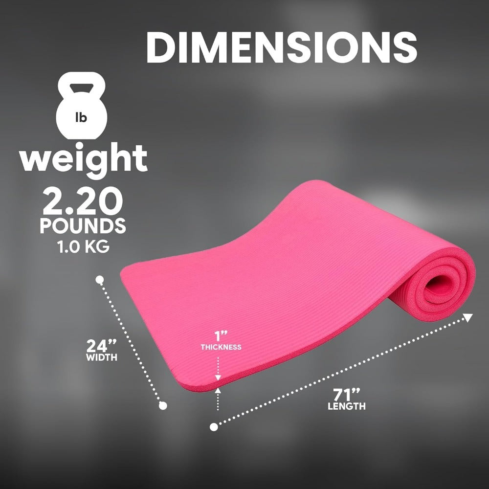 BalanceFrom All-Purpose 1-Inch Extra Thick High Density Anti-Tear Exercise Yoga Mat with Carrying Strap, Multiple Colors
