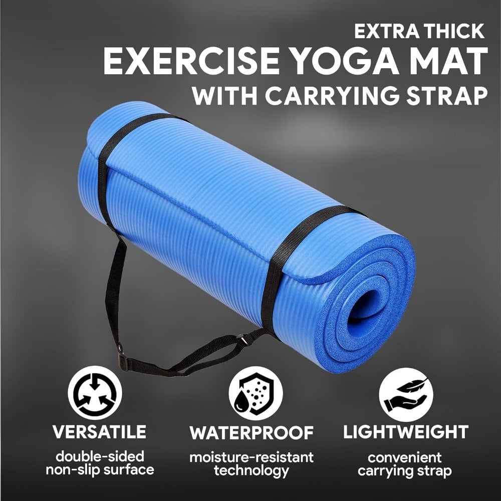 BalanceFrom All-Purpose 1-Inch Extra Thick High Density Anti-Tear Exercise Yoga Mat with Carrying Strap, Multiple Colors