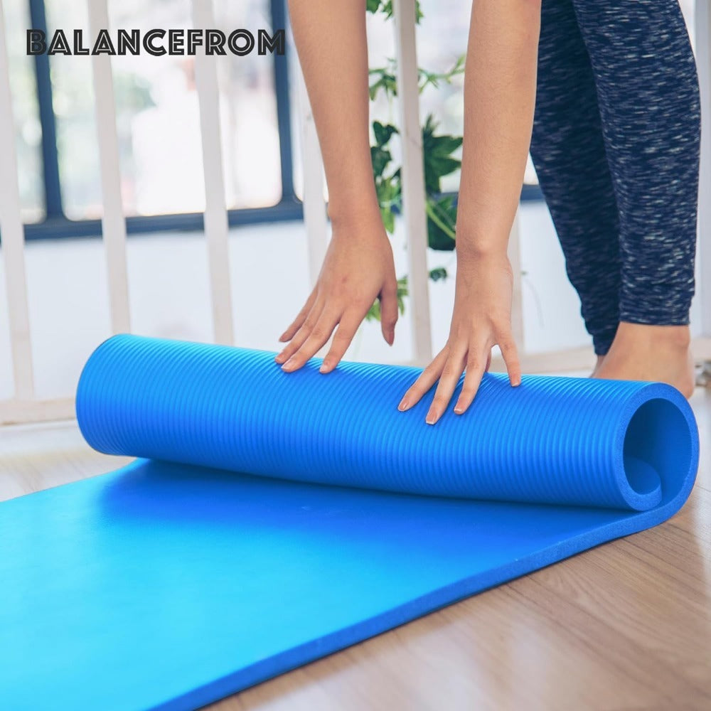 BalanceFrom All-Purpose 1-Inch Extra Thick High Density Anti-Tear Exercise Yoga Mat with Carrying Strap, Multiple Colors