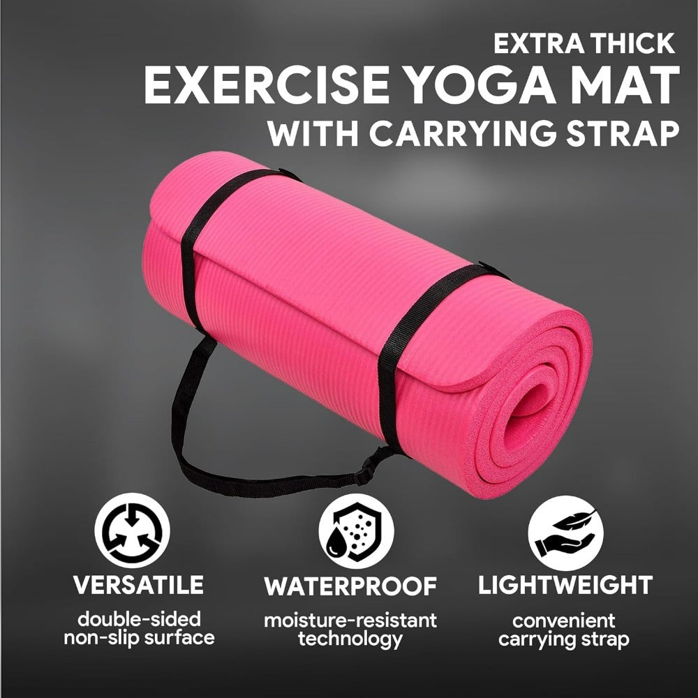 BalanceFrom All-Purpose 1-Inch Extra Thick High Density Anti-Tear Exercise Yoga Mat with Carrying Strap, Multiple Colors