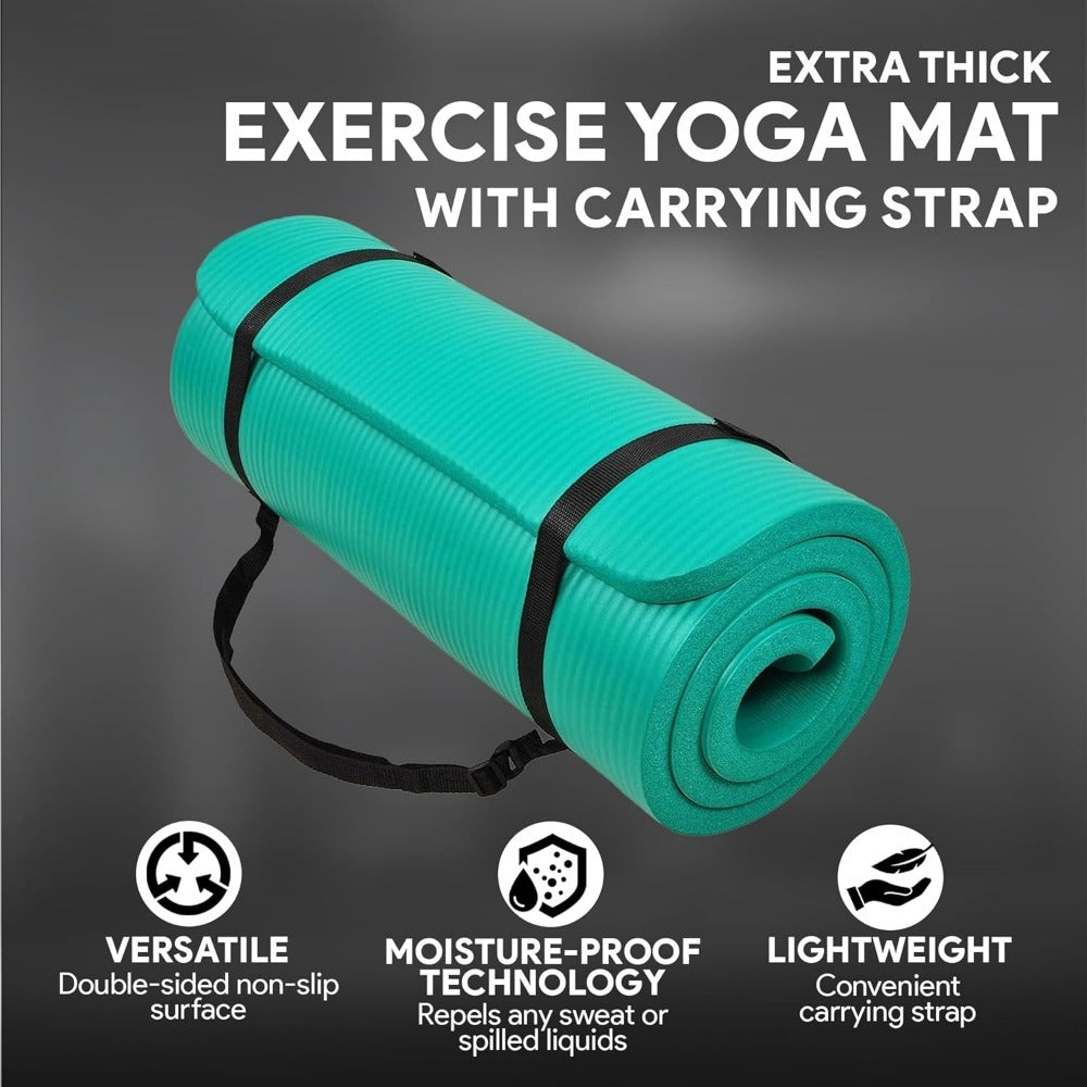 BalanceFrom All-Purpose 1-Inch Extra Thick High Density Anti-Tear Exercise Yoga Mat with Carrying Strap, Multiple Colors