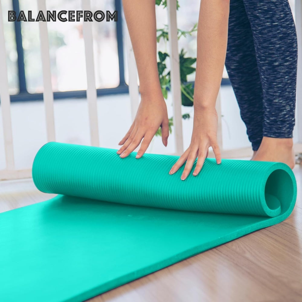 BalanceFrom All-Purpose 1-Inch Extra Thick High Density Anti-Tear Exercise Yoga Mat with Carrying Strap, Multiple Colors