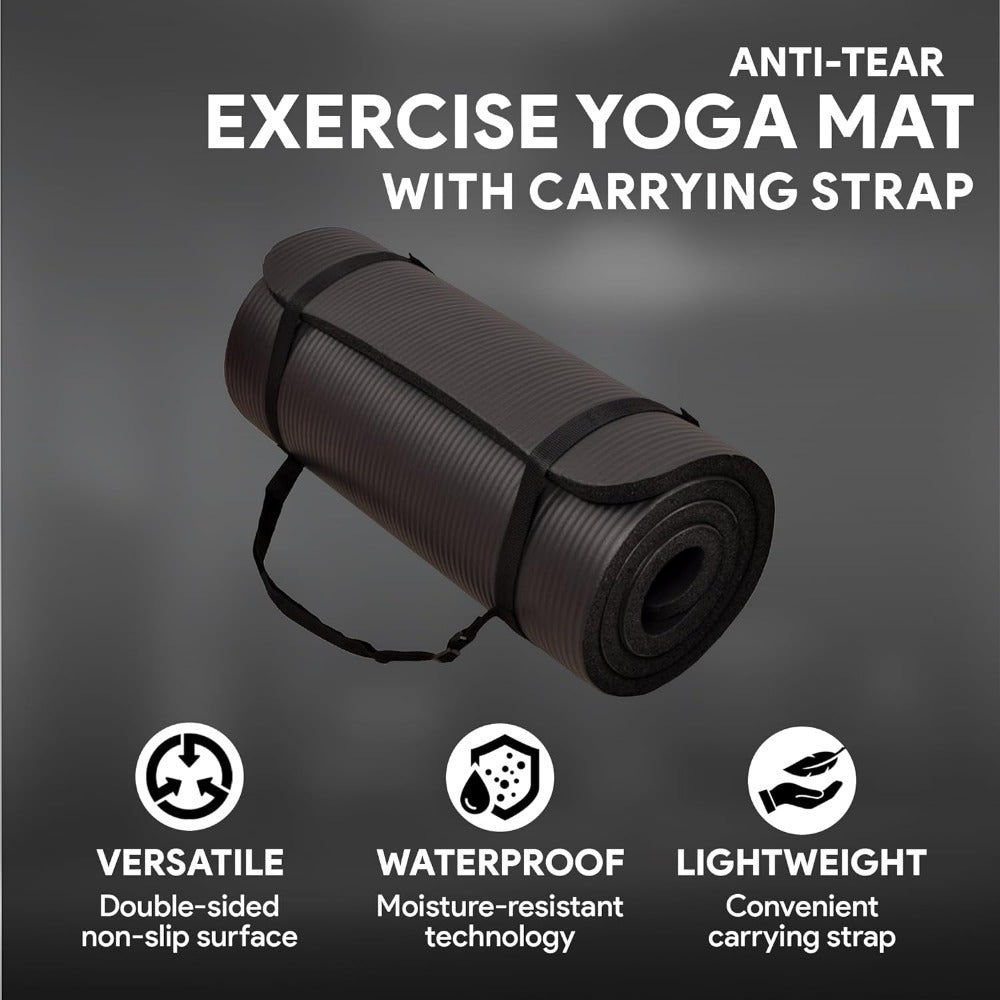 BalanceFrom All-Purpose 1-Inch Extra Thick High Density Anti-Tear Exercise Yoga Mat with Carrying Strap, Multiple Colors