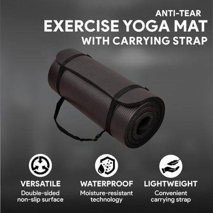 BalanceFrom All-Purpose 1-Inch Extra Thick High Density Anti-Tear Exercise Yoga Mat with Carrying Strap, Multiple Colors