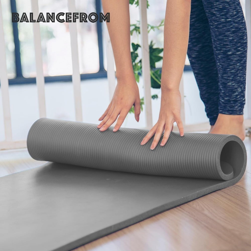 BalanceFrom All-Purpose 1-Inch Extra Thick High Density Anti-Tear Exercise Yoga Mat with Carrying Strap, Multiple Colors