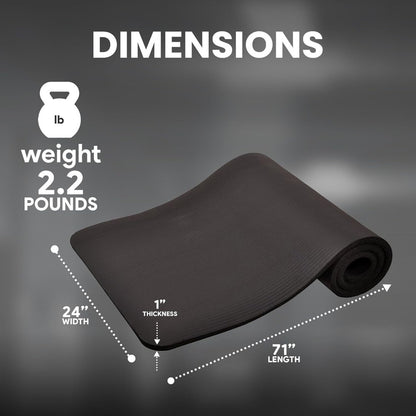 BalanceFrom All-Purpose 1-Inch Extra Thick High Density Anti-Tear Exercise Yoga Mat with Carrying Strap, Multiple Colors
