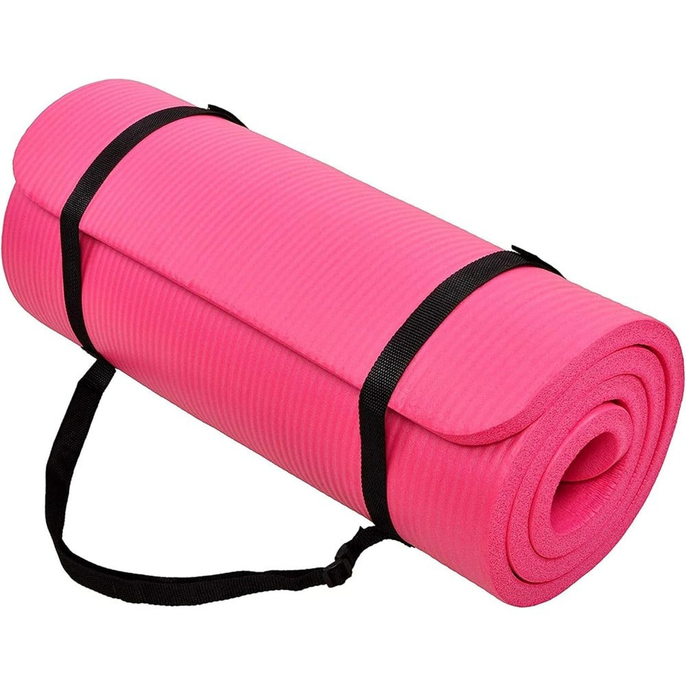 BalanceFrom All-Purpose 1-Inch Extra Thick High Density Anti-Tear Exercise Yoga Mat with Carrying Strap, Multiple Colors
