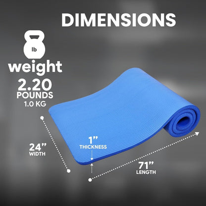 BalanceFrom All-Purpose 1-Inch Extra Thick High Density Anti-Tear Exercise Yoga Mat with Carrying Strap, Multiple Colors