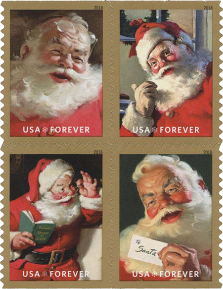 Sparkling Holidays (Coca-Cola Santas) (U.S. 2018) Forever Stamps 100 pcs