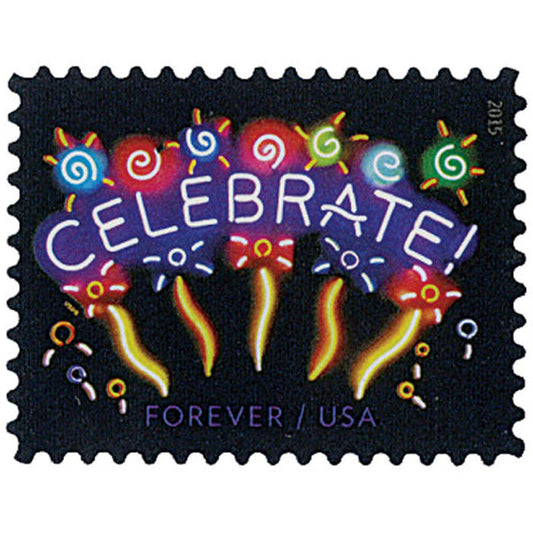 Neon Celebrate! Stamps 2015 First-Class Forever Stamps 100pcs